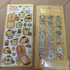 ポムポムプリン ステッカー おはじきふうシール　平成はっぴーフォン　2枚セット