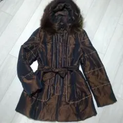 ダウンコート フード付 リアルファー コート ダークブラウン あたたかい