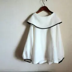 難あり☆ハンドメイド☆[L]フレンチリネン丸襟ブラウス オフホワイト 