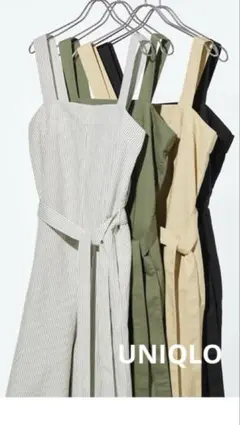 UNIQLOユニクロ　リネンブレンドサロペットM ナチュラルストライプ