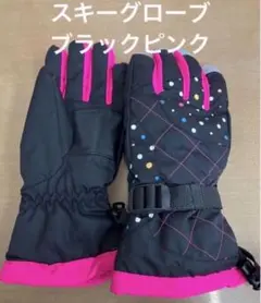 スキーグローブ ドット【ブラックピンク】レディース 秋冬 撥水 保温 裏起毛