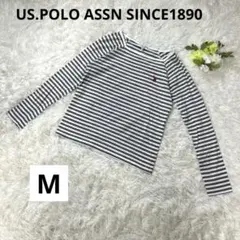 US.POLO ASSN SINCE1890 長袖ボーダー柄シャツ　白×グレーM
