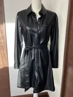 ザラ ブラック合成皮革シャツドレス M サイズ