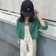 ワッフルドロップショルダーショート丈カーディガンのサムネイル