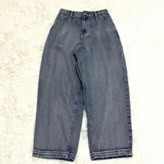 ハンチ コクーン デニムパンツ F ブルー タック ハイウエスト バレルパンツ