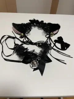 猫耳デザイン カチューシャ　ベル付き ブラック