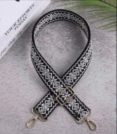 おしゃれ✨ショルダーストラップ 刺繍 ブラック 交換用 ゴールド金具