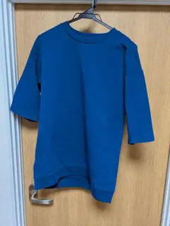 ブルー 五分袖 クルーネック Tシャツ