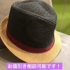 麦わら帽子　ブラックベージュ　カンカン帽