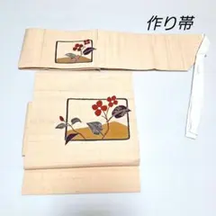 【未使用品】生紬 枝花模様 作り帯