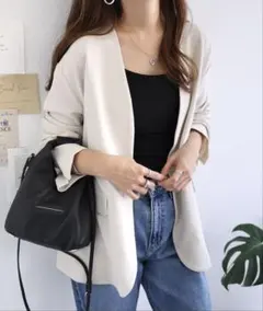 アンドミー❤︎AlmaDesign❤︎ 梨地ポンチストレッチノーカラージャケット