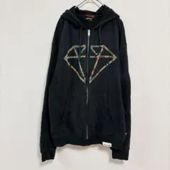 ダイアモンドサプライ 迷彩 パーカー フード長袖 L 黒 綿 スケーター