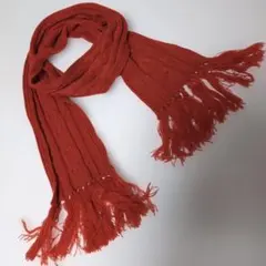 オレンジニットマフラー フリンジ付き