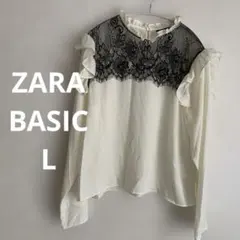 g古着 ZARA BASIC 長袖ブラウス フリル刺繍　クリーム　L ☺︎のサムネイル