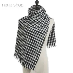 新品 千鳥格子 黒 ブラック 大判ストール レディース マフラー ショール h