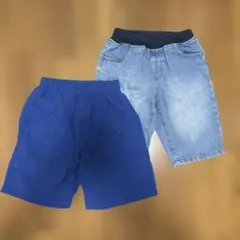 ハーフパンツ デニムと青色2点セット　サイズ140 記名有り