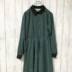 FUN ダークグリーン ストライプ レトロ　ワンピース　SIZE:M