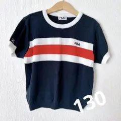 FILA キッズ Tシャツ ネイビー/レッド サマーニット子供服130 Uネック