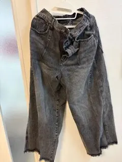グレー ワイドレッグ デニムパンツ