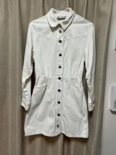 ZARA ホワイト 長袖デニムミニワンピース