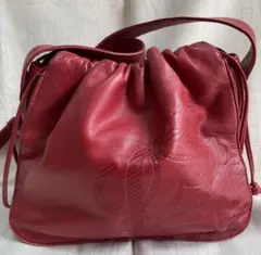 ヴィンテージロエベ☆レザーショルダーバッグ 赤　巾着バッグ