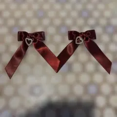 リボンハートパール付2つセット　赤