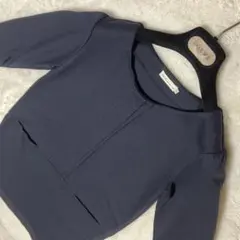 ★美品★earthワンピース チュニック 七分袖 シンプル 無地　濃紺　Mサイズ