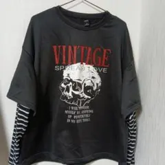 VINTAGE スカルプリント 長袖Tシャツ