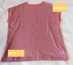 COEN フレンチスリーブTシャツ Mサイズ オレンジストライプ