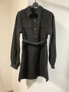 未使用品　ブラックシャツショートワンピース 長袖 ウエストベルト付き