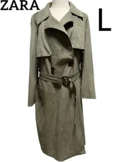 ザラ♡ダブルブレストトレンチコート　カーキ　スウェード風　ロング丈