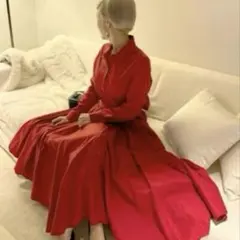 【美品】JENNE ラインタックフレアワンピース レッド S