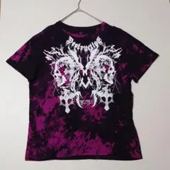 ROMWE　スカルプリント　 Tシャツ　タイダイ　 Y2k 紫　黒　クロスのサムネイル