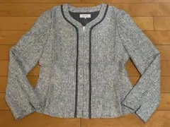 Aylesburyノーカラージャケット ツイード風 グレー系