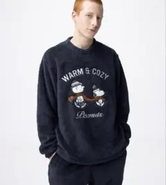 新品タグ付きGU マシュマロフィールラウンジセットPEANUTS Mネイビー