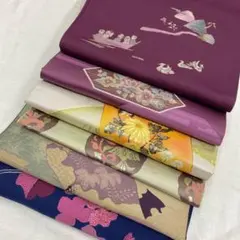 Y7196 名古屋帯　まとめセット　リメイク　　茅葺　舟　菊