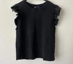 ZARA ブラック フリルノースリーブ Tシャツ L