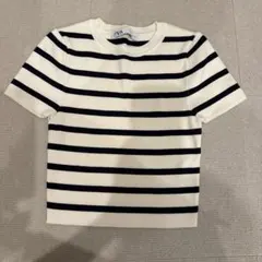 美品 ZARA ボーダーリブニットTシャツ S