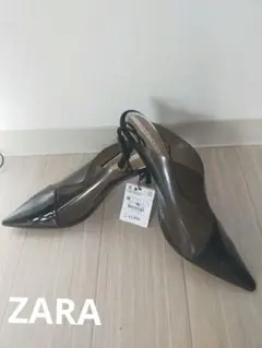 ザラ　Zara 靴　透明　クリア　黒　２５ｃｍのサムネイル