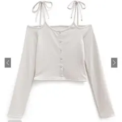 ショルダーリボンオフショルテレコリブトップス