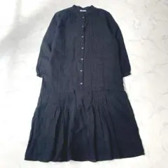 美品＊フォグリネンワーク リネンウールチュニックワンピース 黒 リトアニア製 2025年最新】fog linen work 柄：無地 長袖・七分袖の人気