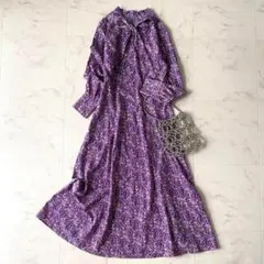 近年.極美品.定価2.8万☆アンタイトル 洗える ボウタイワンピース 総柄 00
