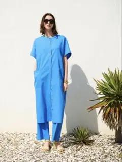 2023セオリー★2wayワンピース＆ジレ★イタリア製リネン★鮮やかブルー