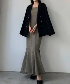 Louere 薄手ツイード ハイウエスト マーメイド キャミワンピース
