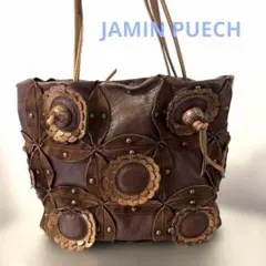 JAMIN PUECH Hiver レザー パッチワーク 花 トート ブラウン