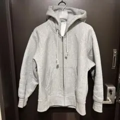 GUヘビーウエイトグレー ジップアップパーカー フード付き