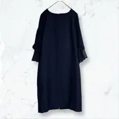 a3047ワンピース 紺 M 七分袖 シフォン フレア フォーマル 入学 卒業