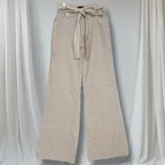 Janiss 麻 ワイドパンツ ベージュ S リボンベルト 春夏 ナチュラル