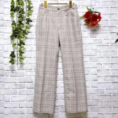 【GU】 ジーユー （XL） センタープレスチェックストレートパンツ レディース