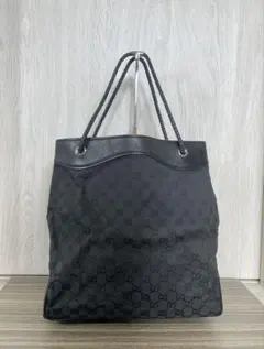 推しGUCCI トートバッグ　GG柄　キャンバス　レザー　編み込ブラック　大容量